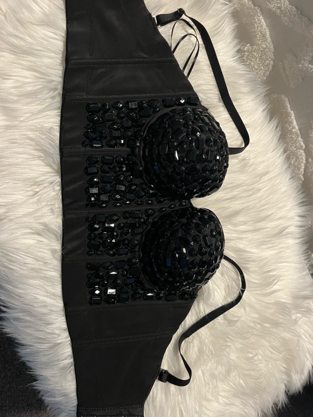 Black Jeweled Strapless Bustier Top Size Small
